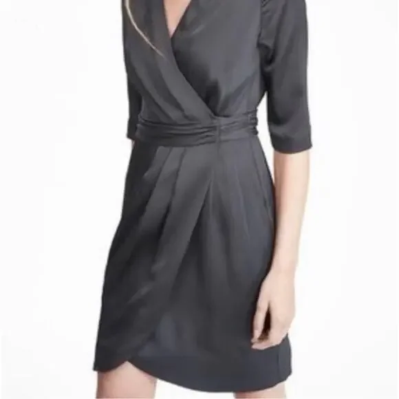 dark grey wrap dress Women's Gray Exquisite Stretch Blended Fabric Wrap Dress